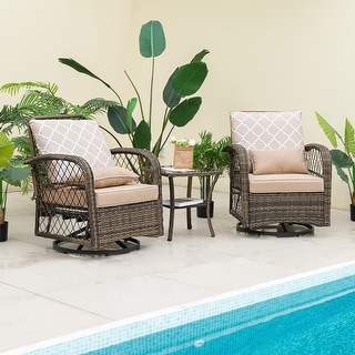 Costway Patioundefined3PCS Wicker Swivel Rocker Set 2 Rocking